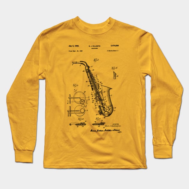 Saxophone Patent Drawing 1949 Long Sleeve T-Shirt by Joodls